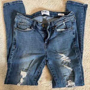 William Rast Blue Ankle Cropped Jeans with Distressed Design